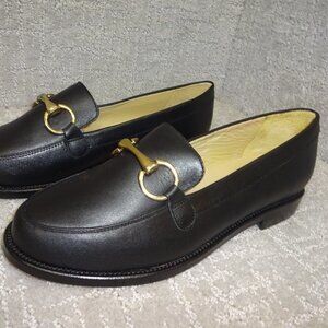 Elegant Black Loafers with Gold Detail